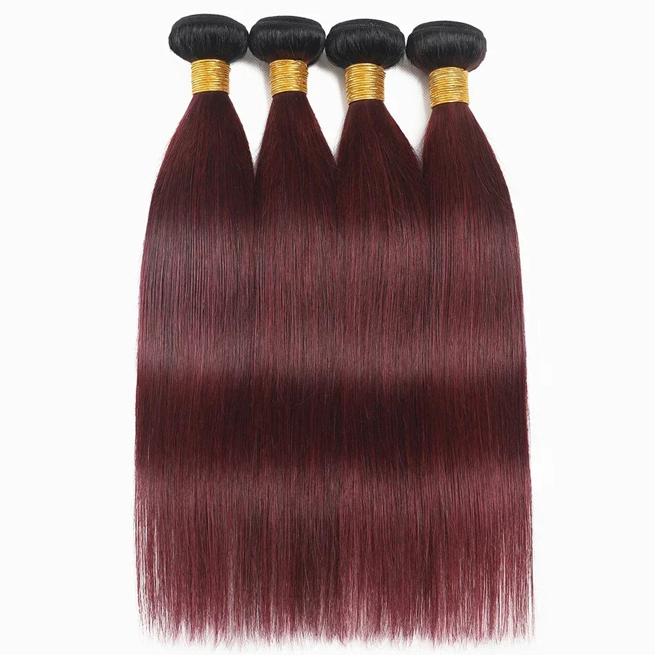1b 99j Burgundy Human Hair Bundles Ombre Wine Red Bone Straight Human Hair 1/3 /4 Pcs Brazilian Virgin Hair Extensions