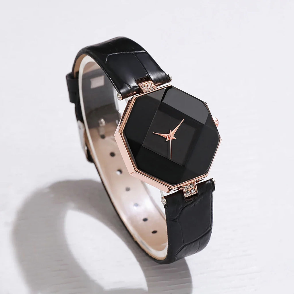 5PCS/Set Women's Fashion Leather Band Analog Quartz Watches Heart Jewelry Set (Without Box)