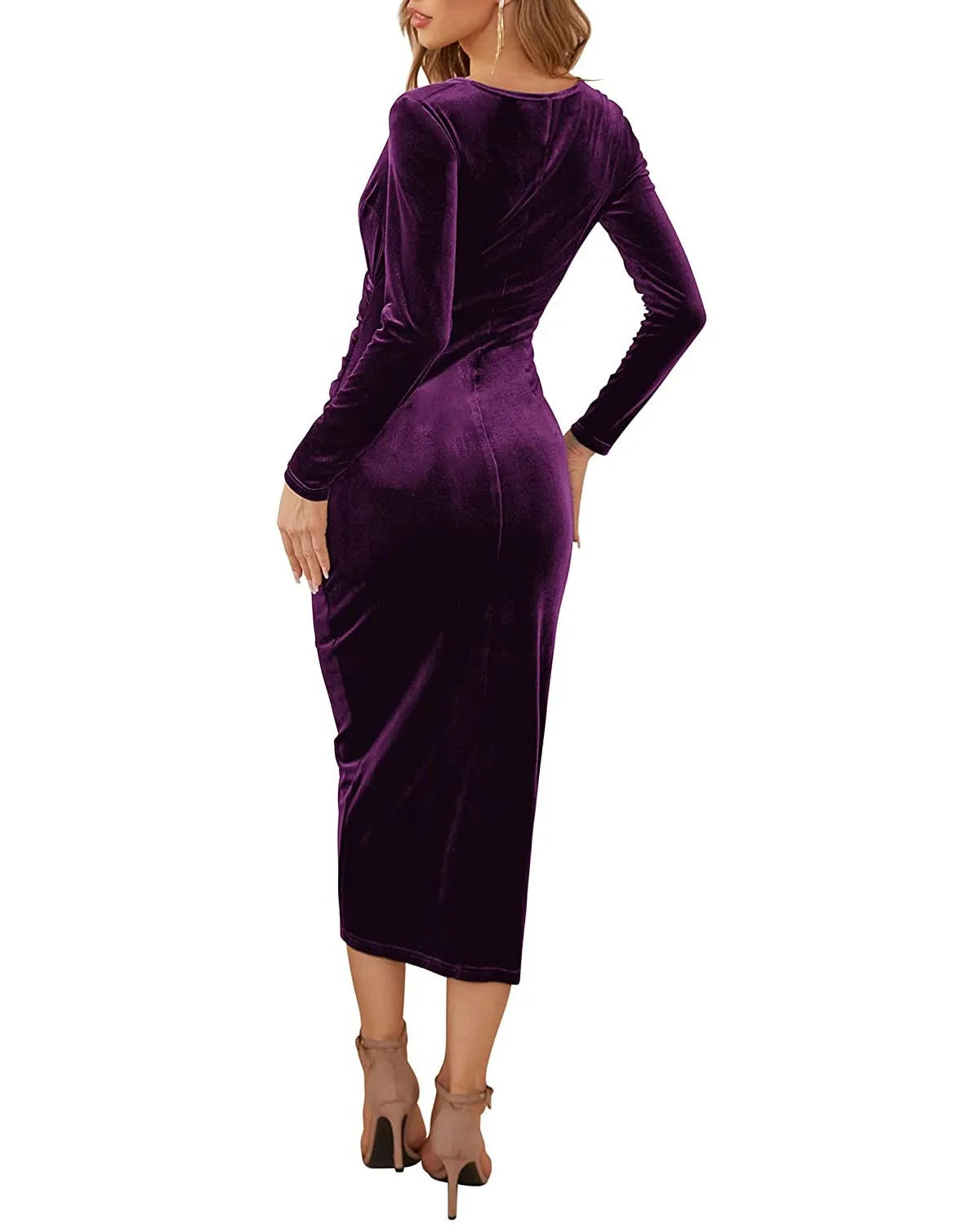Cross border women's clothing, European and American gold velvet wrap buttocks dress, medium length cross sexy V-neck elegant co