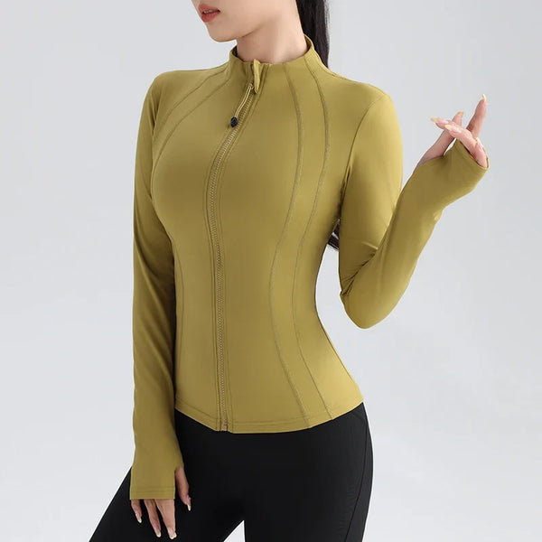 TrainingGirl Women's Zip Up Workout Jacket - Slim Fit Athletic Hoodie With Thumb Holes