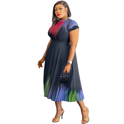 Women Multi Color Fashion Pleated Dress