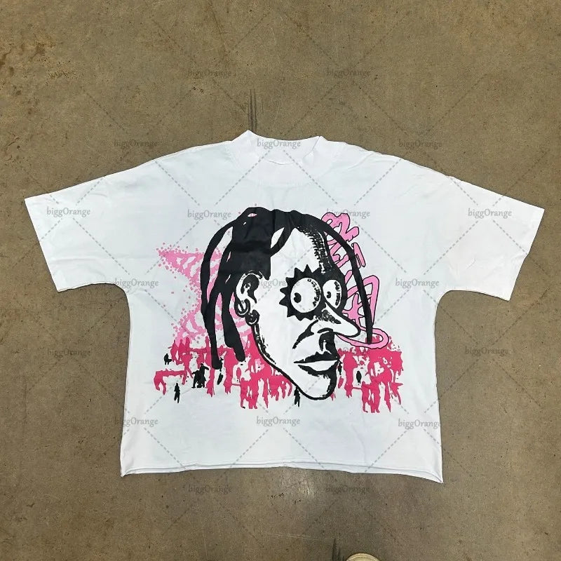 Y2k European and American Street Anime Printed T-shirt Casual Versatile Clothing Men Gothic Punk Oversized Short Sleeves Women