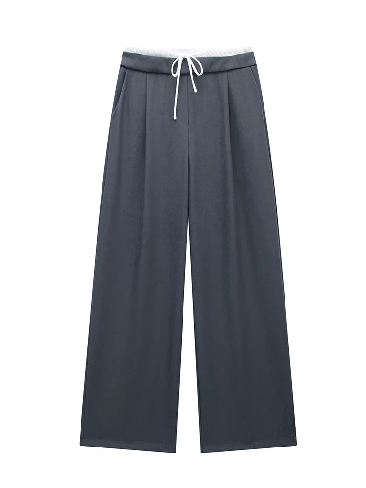 Willshela Fashion Solid Lace Up Side Zipper Straight Pants Vintage Elastic High Waist Chic Trousers