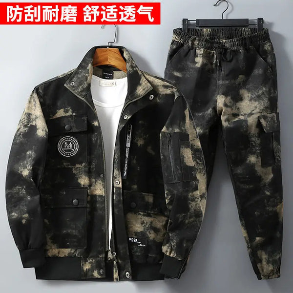 Men Clothing Two Pieces Set Training Two-piece Sweat-shirt Cargo Pants Man Apparel Heavy Jackets Labor Work Camouflage Suit