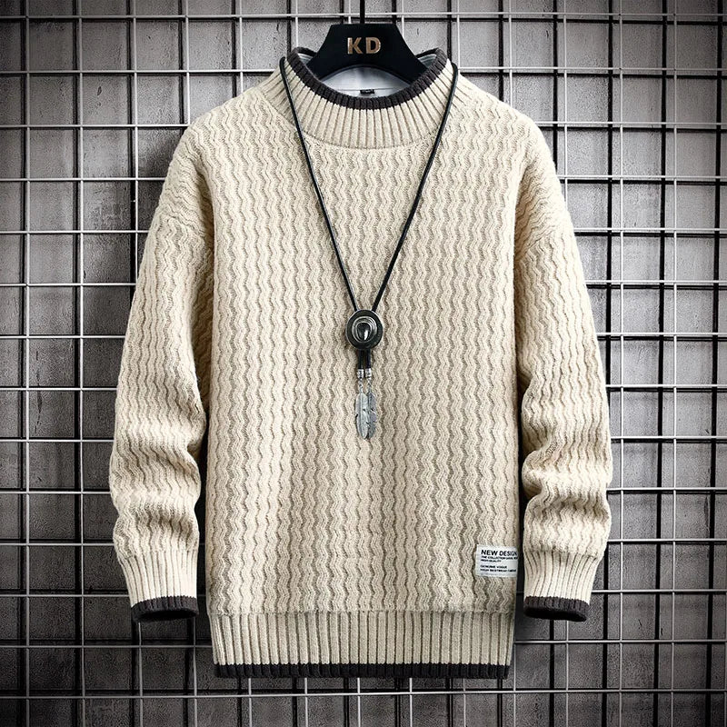 Brand Clothing Men's Loose Pullover Male Slim Fit Fashion Knitted Sweater Man  Thick Warm Pull Homme Retro Stripe Sweaters 4XL