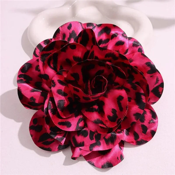 French Satin 19cm Brooch Fabric Exaggerated Leopard Print Large Flower Pins Handmade Flower Clothing Accessory Corsage