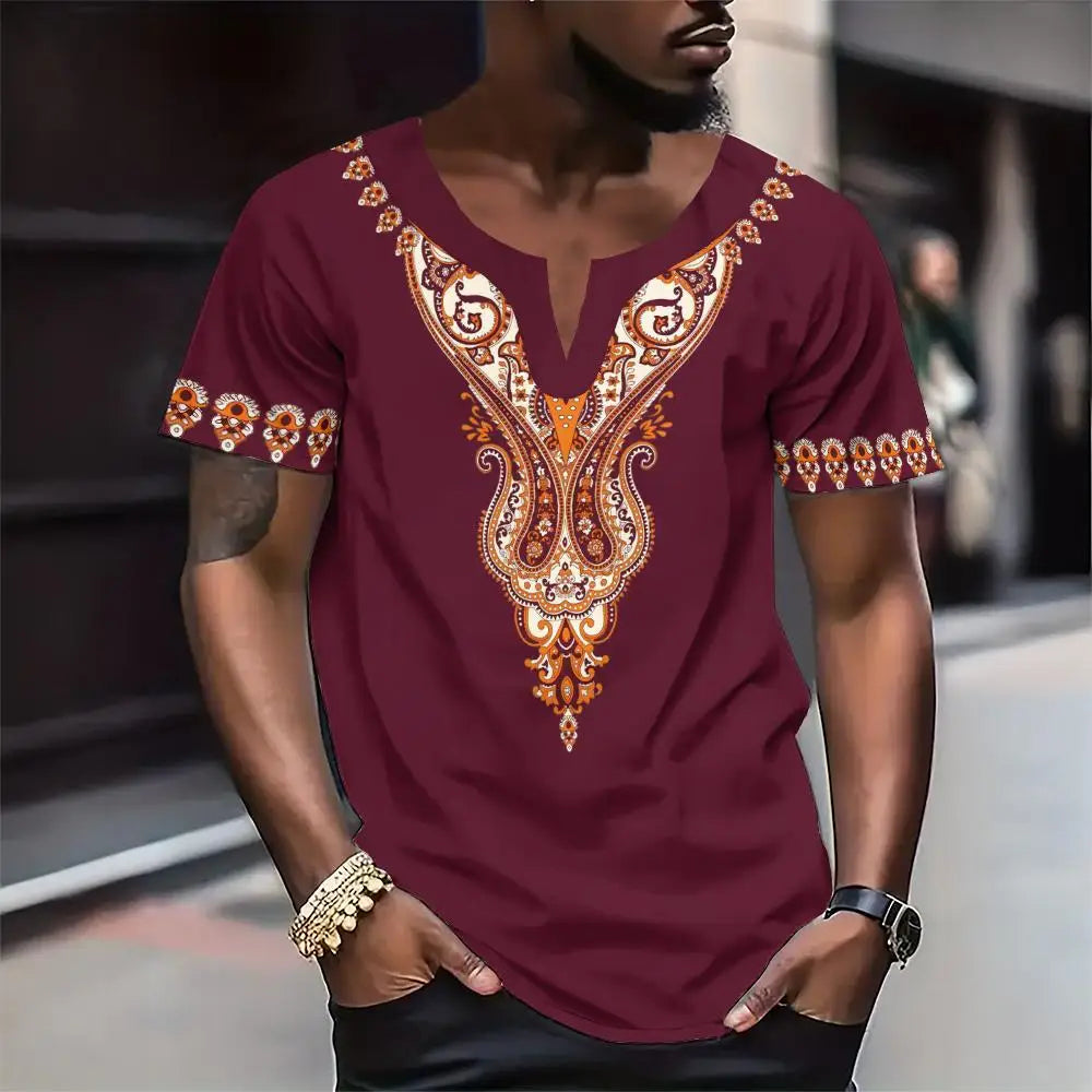 Summer Short Sleeve Men Tshirt Fashion Oversize Casual S-4Xl T-Shirts For Men African Dashiki Traditional Men'S Clothing