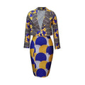 Two Piece Women's Suit Dashiki Long Sleeved Two Piece Exposed Navel Top Set Temperament Midi Skirt Printed Casual Women's Set