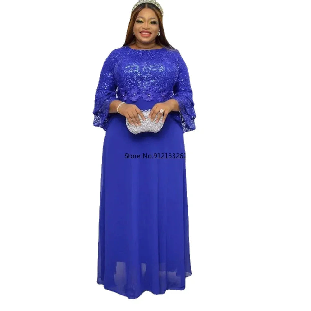 African Party Dresses for Women 2025 Fashion Dashiki Ankara Lace Wedding Gowns Elegant Turkey Muslim Maxi Dress Plus Size New
