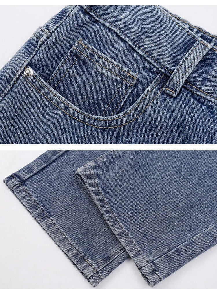 New Korean Men's Casual Long Jeans Classic Straight Denim Wide-leg Pants