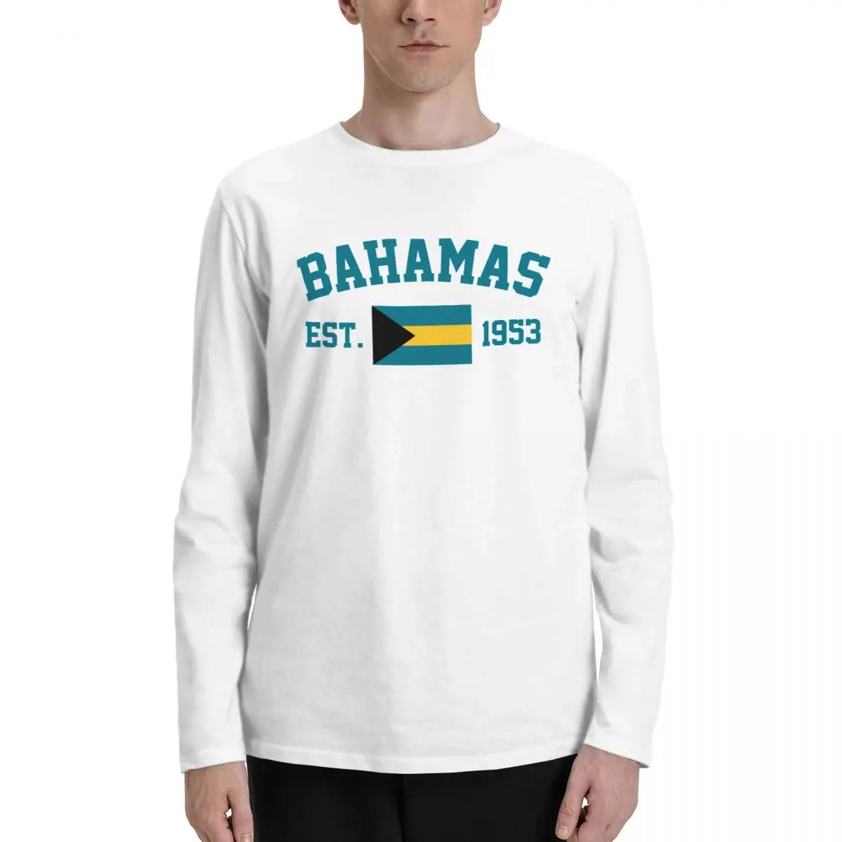 100% Cotton Bahamas Flag With EST. Year Long Sleeve Autumn T shirts Men Women Unisex Clothing LS T-Shirt Tops Tees