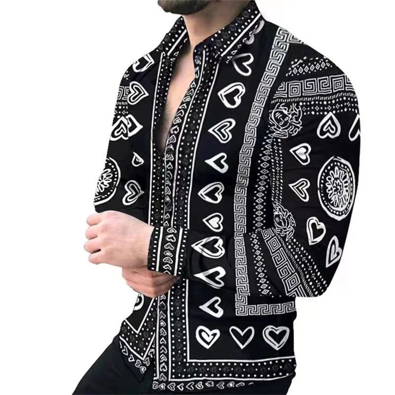 Fashion Retro Men's Shirt Casual Festival Outdoor Lapel Top T-Shirt Button Spring Summer 2023 Fashion New Plus Size