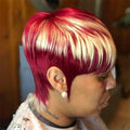Short Pixie Cut Stylish Wig Burgundy Two Tone With highlights Human Hair with Bangs Full Machine Made Pixie