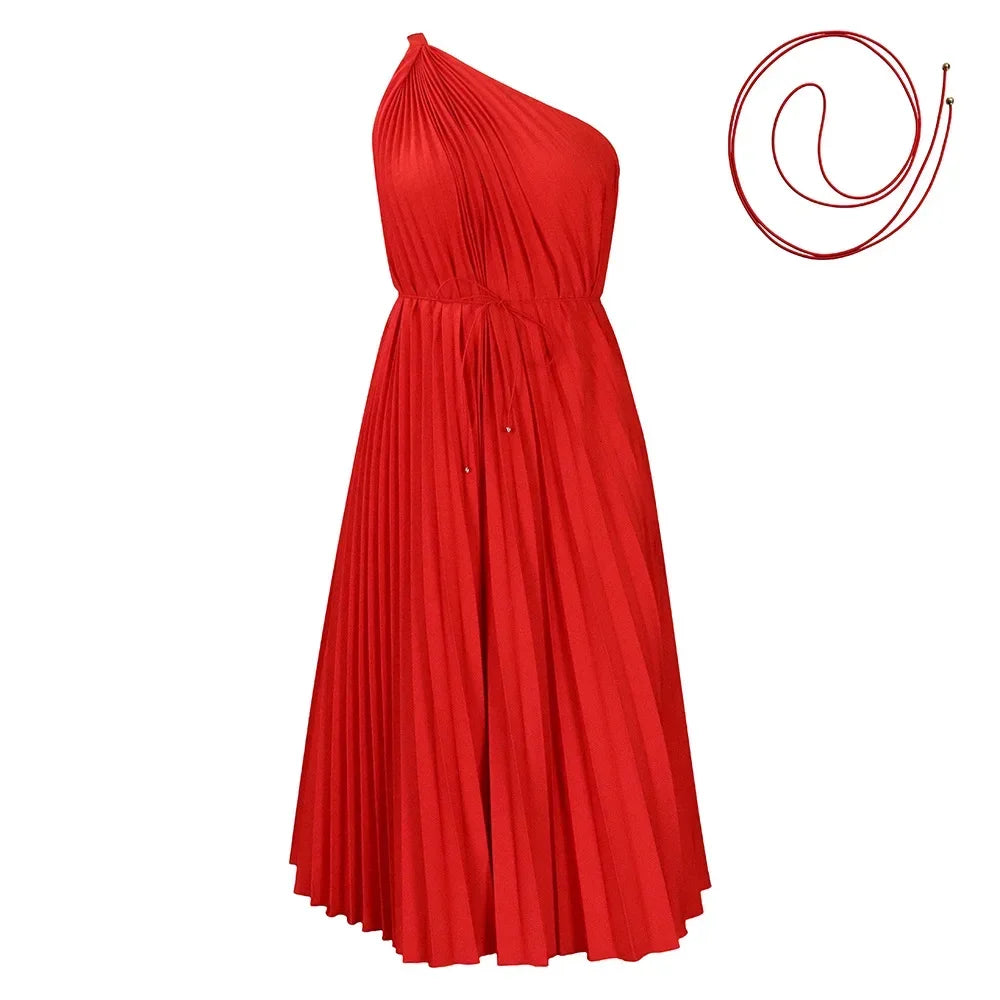 African Pleated Summer Sexy Sleeveless Party Midi Dress