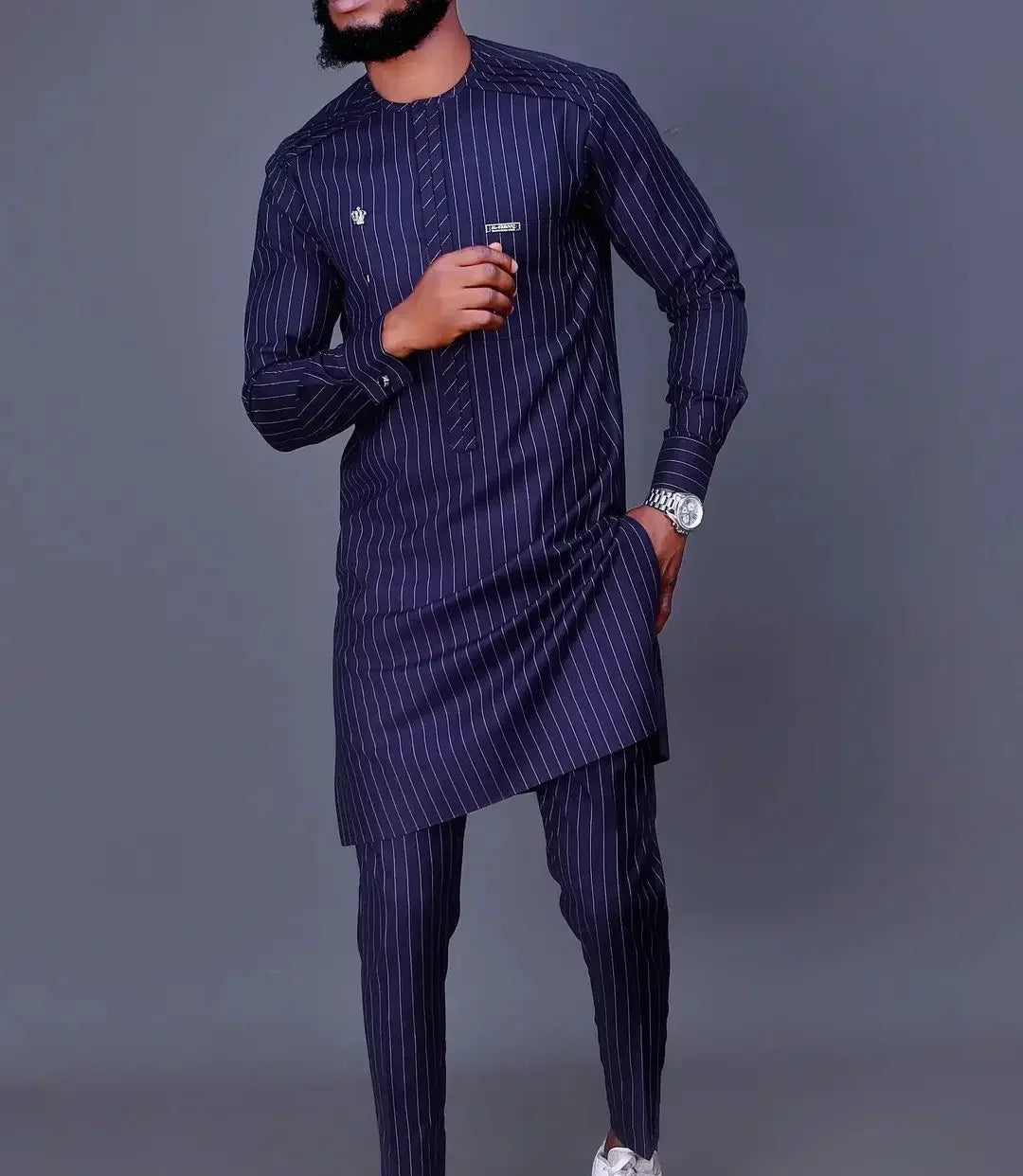 African men Wedding Beaded Long-sleeved Top Pants Set Kaftan Traditional Clothing Ethnic Casual Men's 2Pcs Suit
