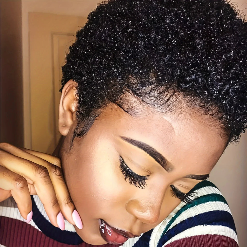 Short Afro Kinky Curly 100% Human Hair Wig For Women Pixie Cut Deep Wave Water Wave Short Wig Full Machine Made