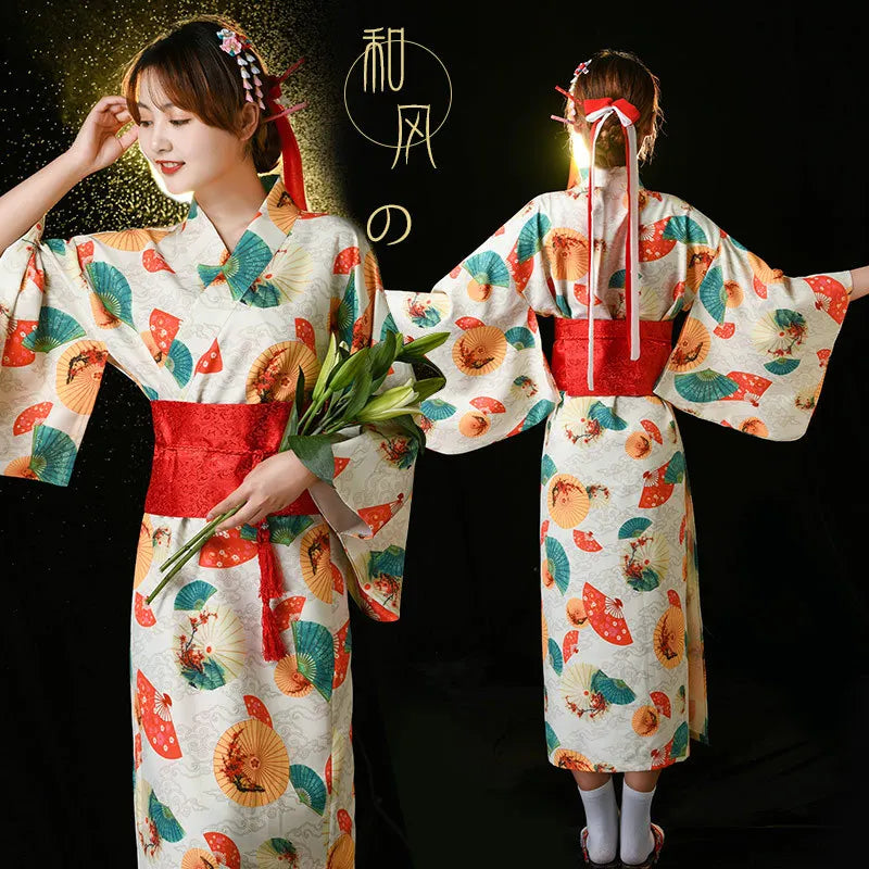 Fashion National Trends Women Sexy Kimono Yukata With Obi Novelty Evening Dress Japanese Cosplay Costume Floral One Size