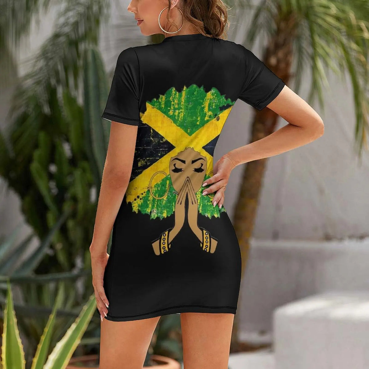 Jamaican Flag Black Woman Melanin Queen Afro Short Sleeved Dress loose summer dress Clothing women's elegant loose dresses