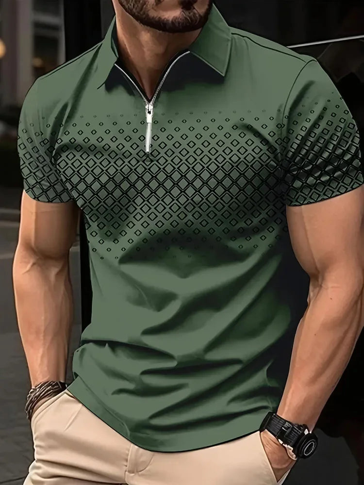 summer men short sleeve POLO shirt fashion 3D T-shirt zipper golf shirt casual street men's clothing European measurement