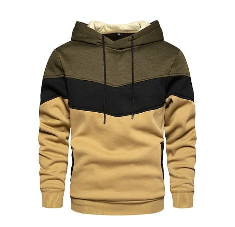 Men's Patchwork Hoodie Outdoor Casual Sportswear Street Fashion Men's Fleece Thermal Hooded Sweatshirt