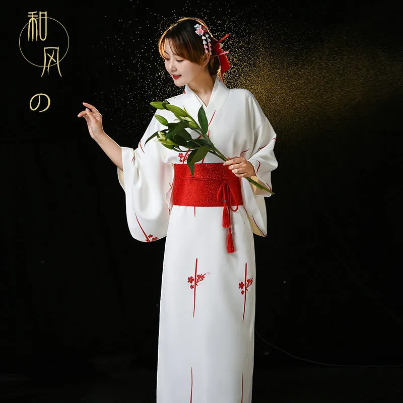 Fashion National Trends Women Sexy Kimono Yukata With Obi Novelty Evening Dress Japanese Cosplay Costume Floral One Size