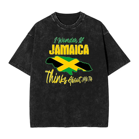 I Wonder If Jamaica Thinks About Me Too T-Shirt Jamaican Flag T Shirts Short Sleeve Tshirt Summer Round Neck Oversize Clothing
