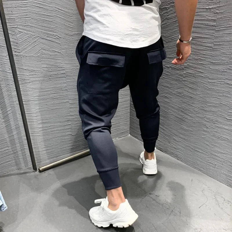 Men Clothing 2023 Men's Multi-pocket European and American Jogging Pants Fitness Leisure Slim Elastic Running Sports Pants