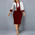 Women 3/4 Sleeve 2 Piece Cardigan set Wrapped Hip Dress Suit New Print Fashion Office Outfits Vestidos
