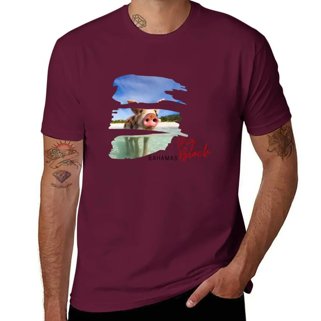 Pig Beach Bahamas Decal T-Shirt anime stuff custom t shirt oversized graphic tee clothing for men