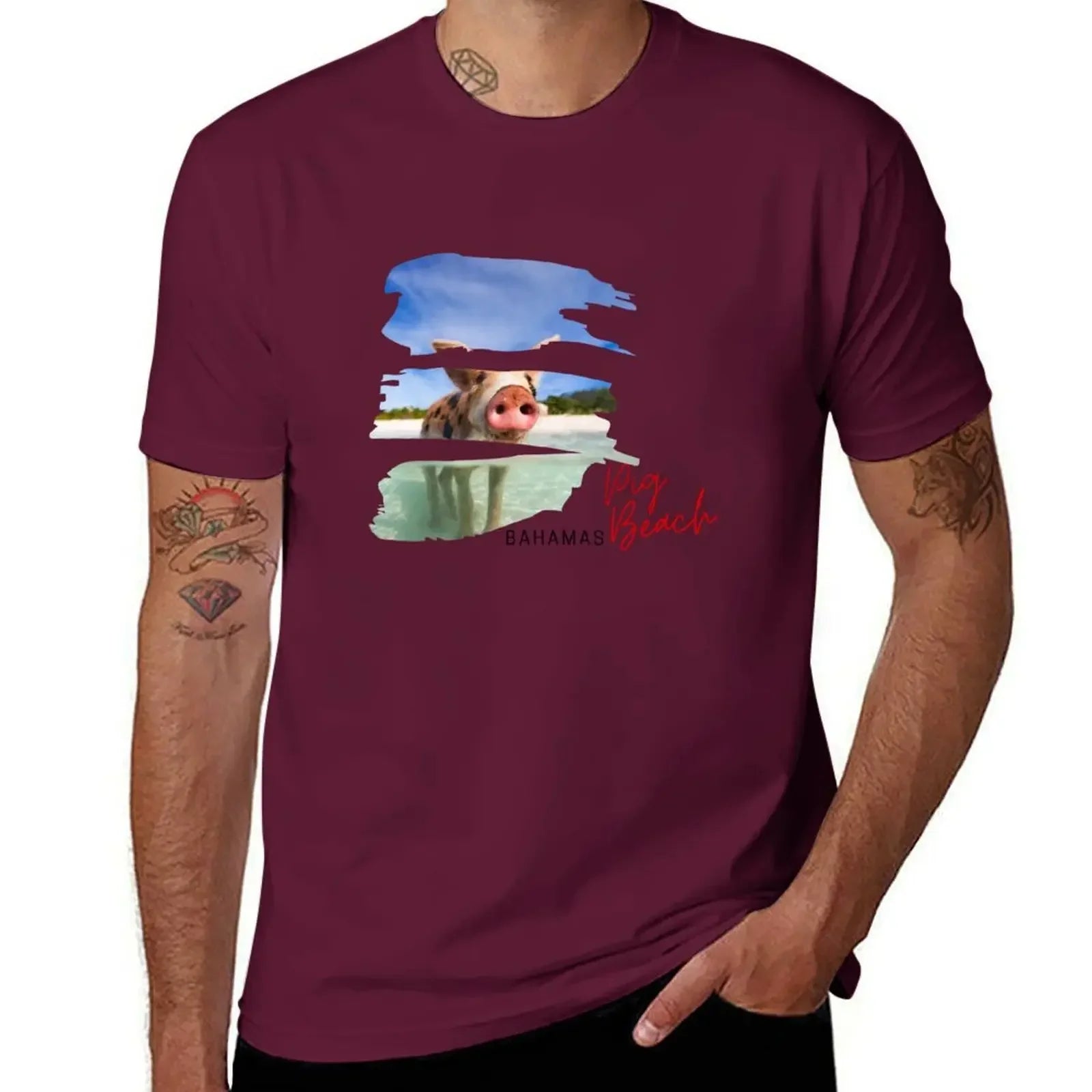 Pig Beach Bahamas Decal T-Shirt anime stuff custom t shirt oversized graphic tee clothing for men