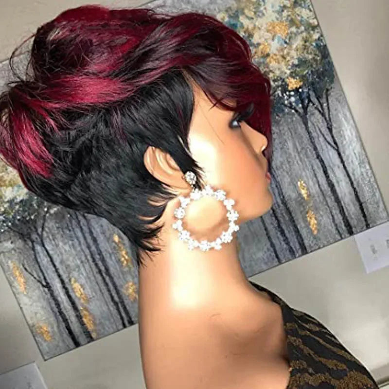 Short Straight Synthetic Wig – Ombre Black & Auburn