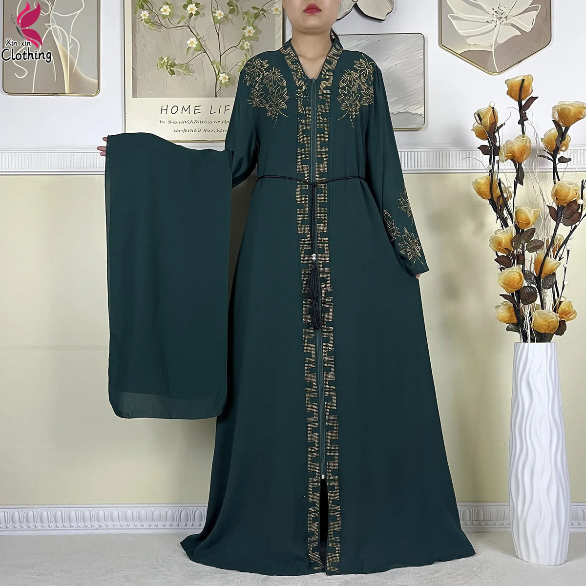 New Muslim Abayas For Dubai Lady Elegant Long Dress Islam Clothing African Abaya Loose Robe With Turban