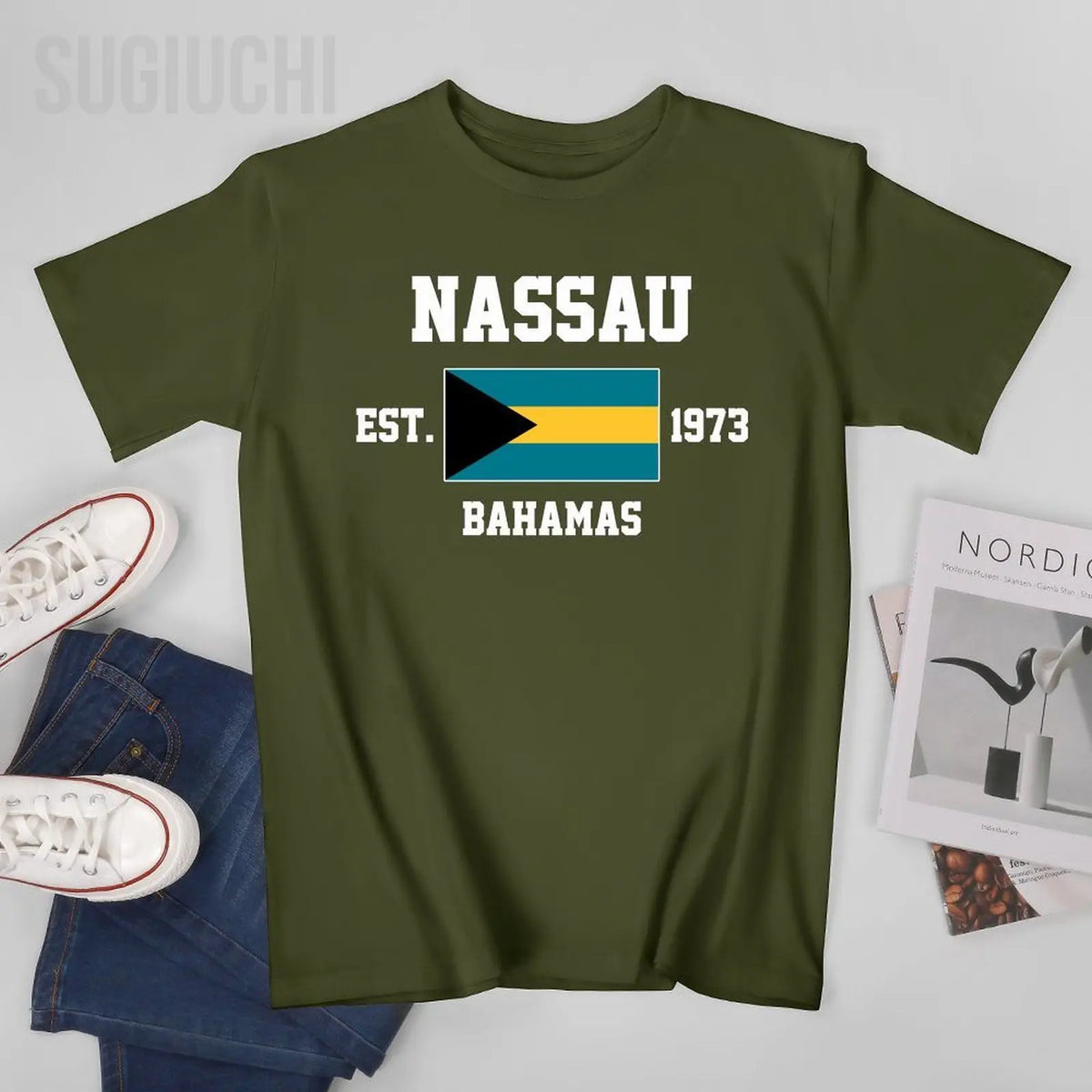 Bahamas Flag EST. 1973 Nassau Cotton T-Shirt