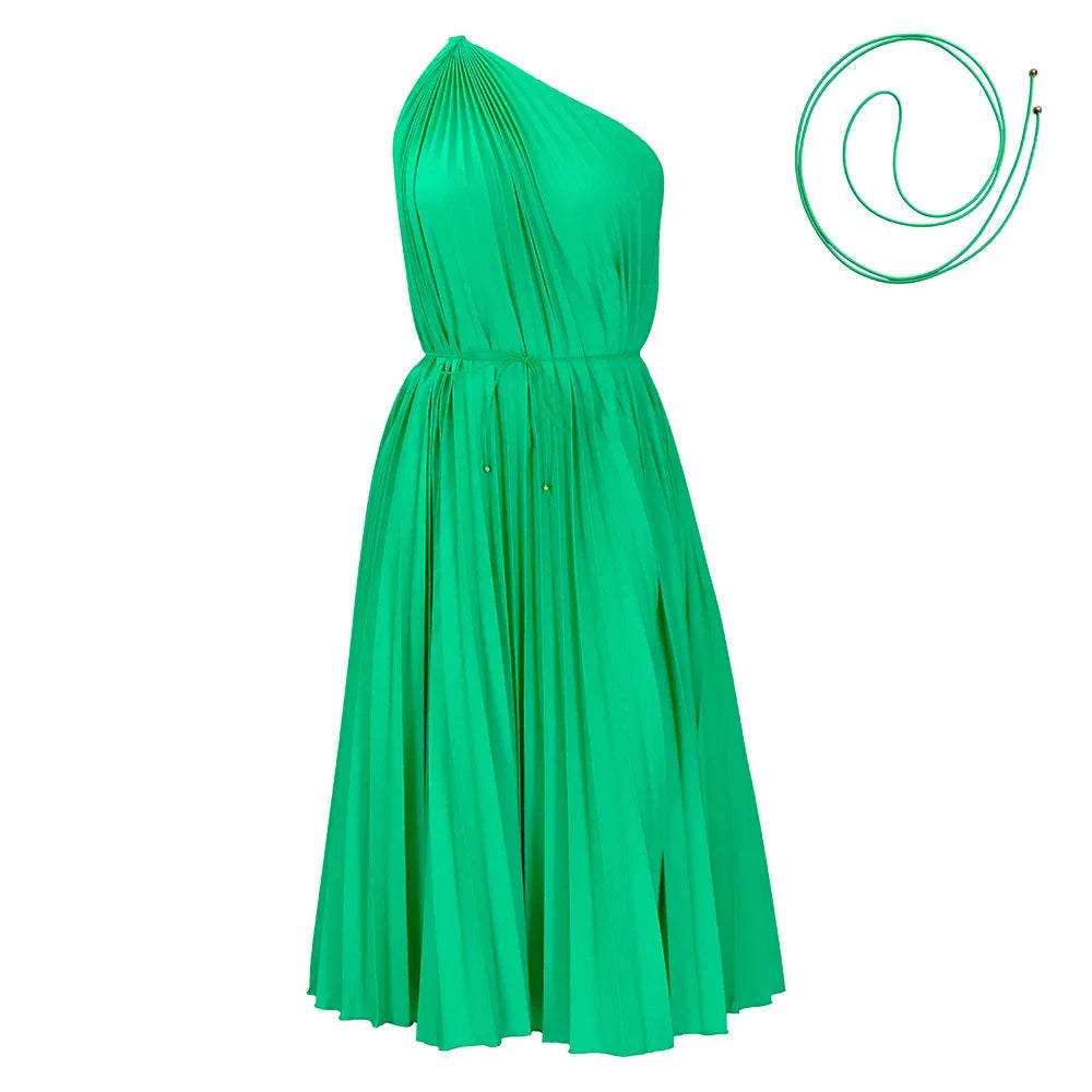 Africa Clothing African Pleat Dresses for Women 2024 Summer Sexy Africa Sleeveless White Green Yellow Red Party Beach Midi Dress