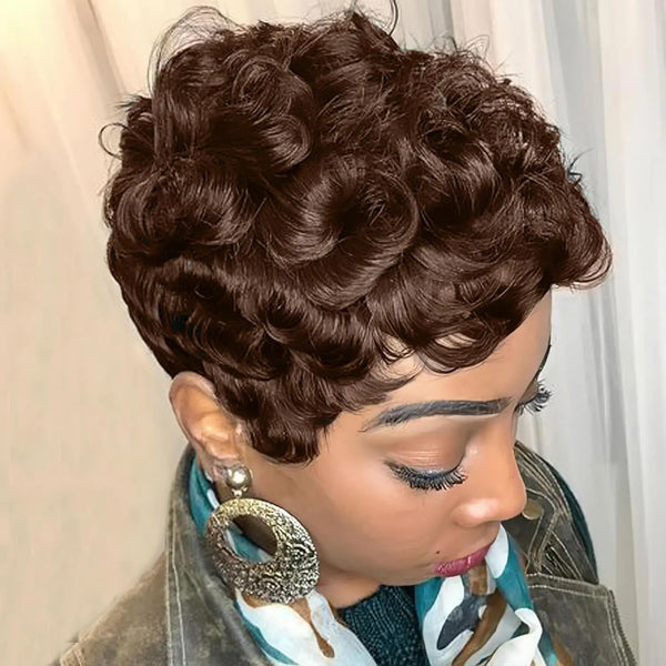 Short Black and Burgundy Synthetic Wig Short Curly 2 Tones Synthetic Wigs For Black Women Natural Short Hair Wig