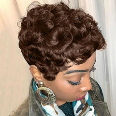 Short Black and Burgundy Synthetic Wig Short Curly 2 Tones Synthetic Wigs For Black Women Natural Short Hair Wig