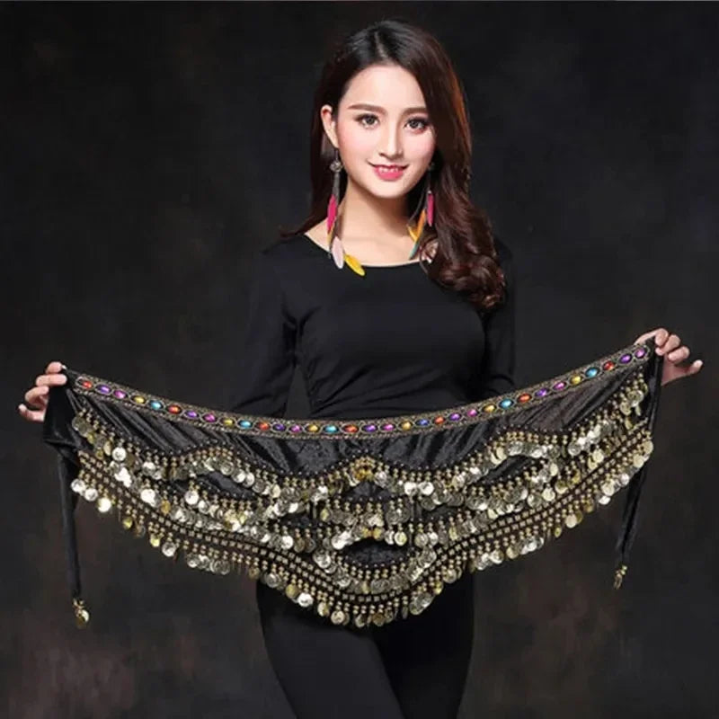 Coin Belly Dance Clothing Accessories Dancing Coin Belt Oriental Indian Belly Dance Coin Belt Bell Dance Hip Scarf Golden