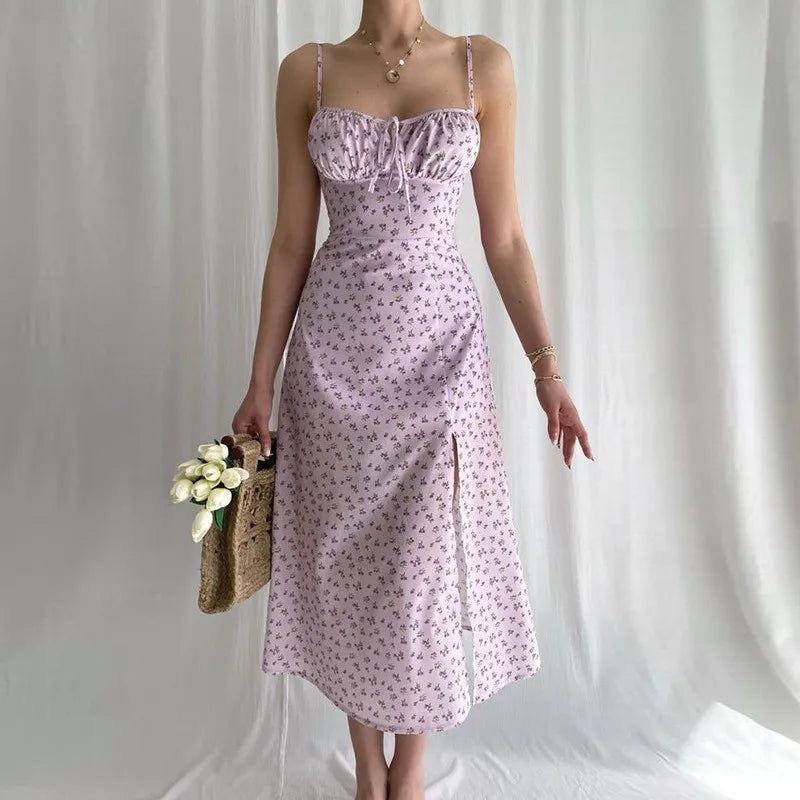 Amazon European and American cross-border women's clothing 2024 summer new casual suspender floral split dress long women's dres