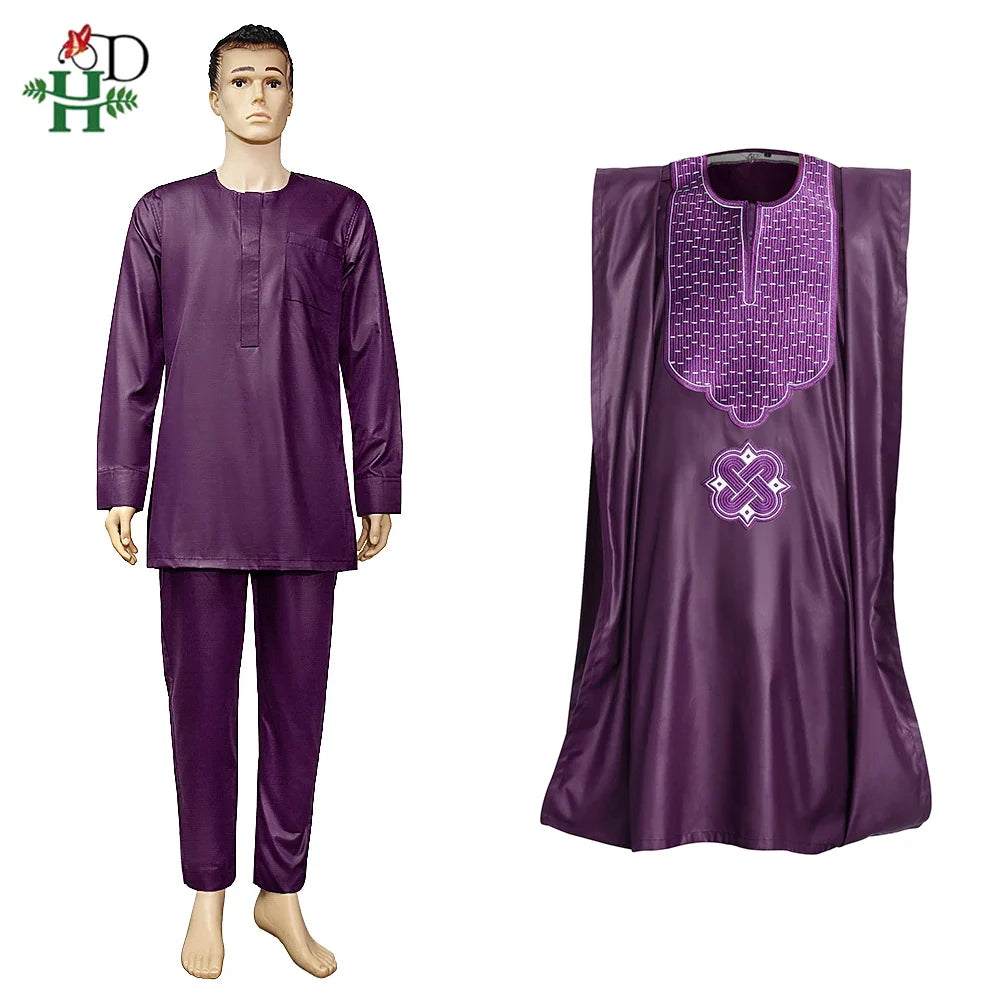 H&D New African Traditional Wear Formal Attire Bazin Riche Dashiki Outfits Shirt Pants Robe Suit African clothes for men