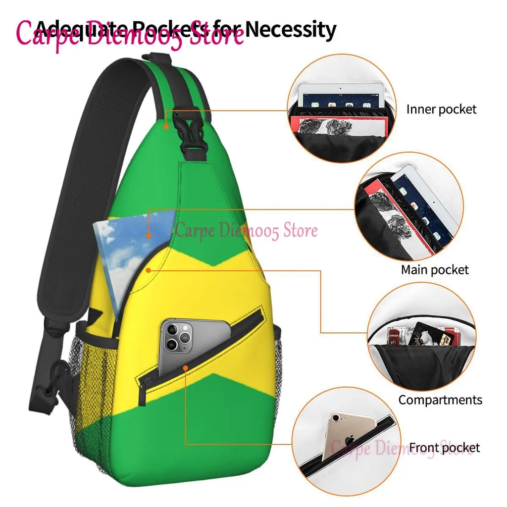 Jamaica Flag Crossbody Backpack Sling Shoulder Bag for Men Women Durable Gym Bag For Cycling Traveling Hiking Daypack