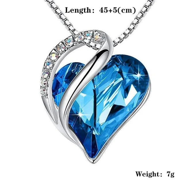 Fashion Silver Love Heart Crystal Pendant Necklace Any Occasion Gift Piece