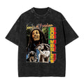 Bob Marleyed Music Tour Washed T Shirt Jamaican Reggae Singer Guitarist Street Style Summer Tees