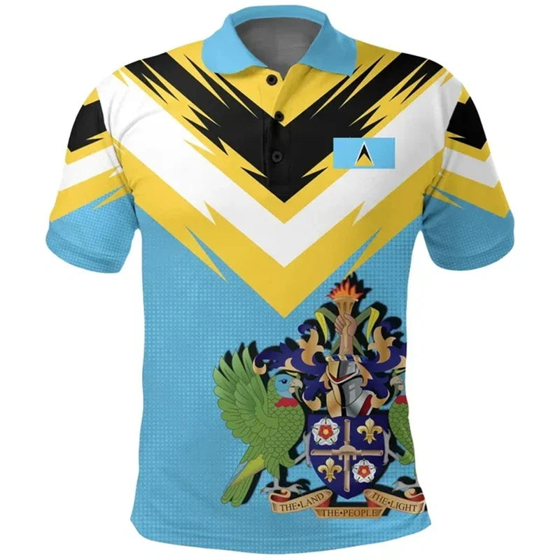 Fashion St Lucia Flag 3d Printed Polo Shirt Men Summer Casual Short Sleeved Sports Tees Lapel Saint Lucia Shirts Street Tops