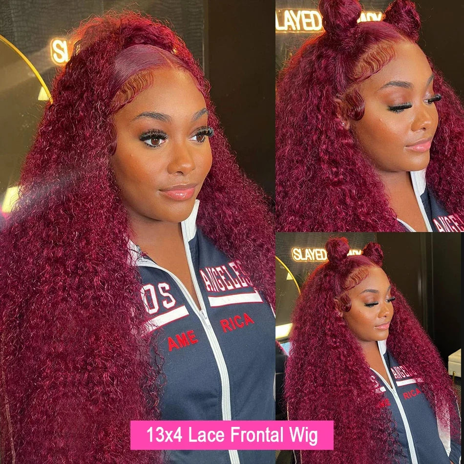 99J Burgundy Deep Wave Full Lace Front Wig – 100% Human Hair