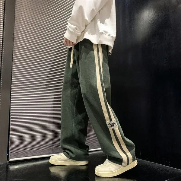 American Vintage Side Striped Pants Corduroy Men Casual High Street Harem Trousers Y2K Joggers Baggy Straight Sweatpants