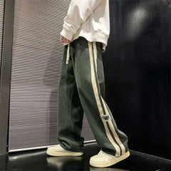 American Vintage Side Striped Pants Corduroy Men Casual High Street Harem Trousers Y2K Joggers Baggy Straight Sweatpants