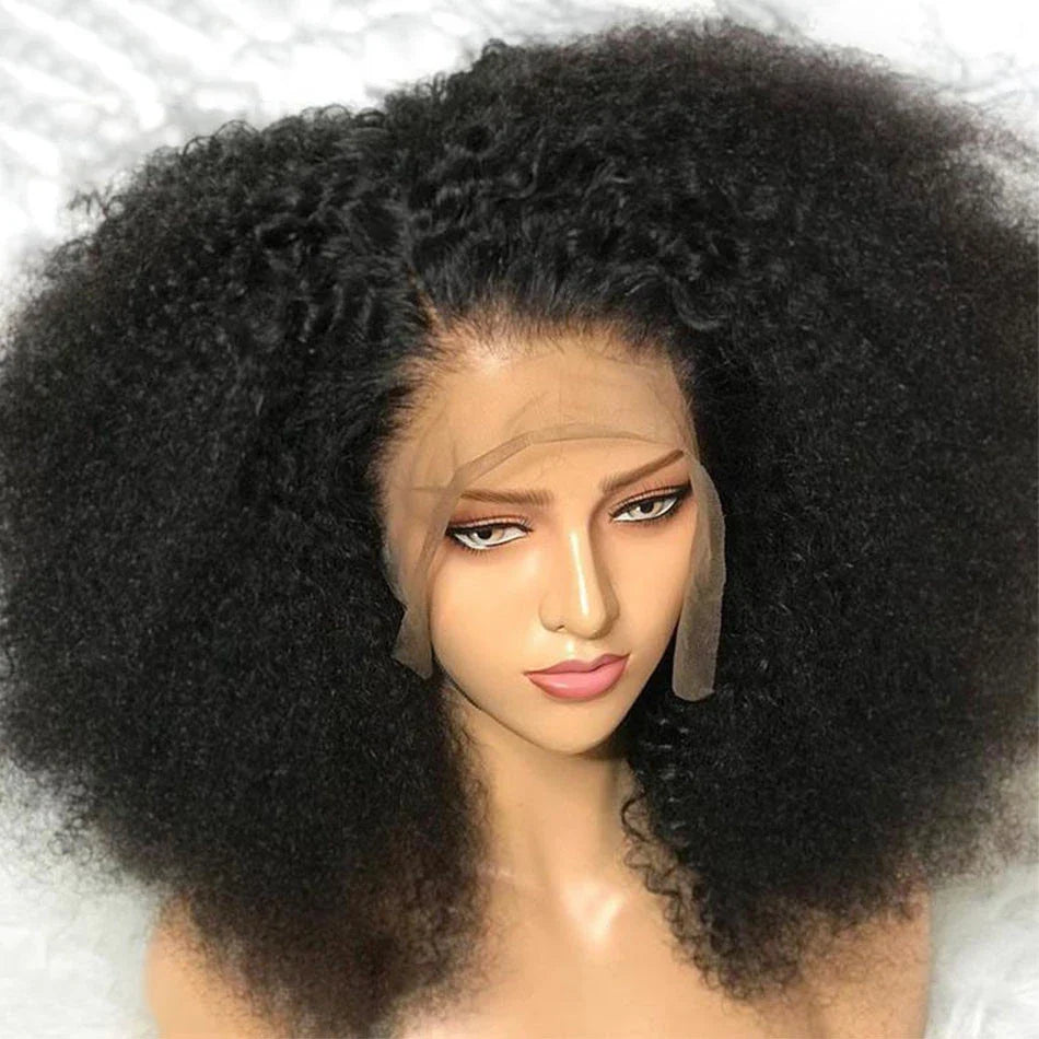 Soft Short Bob Black Kinky Curly 180Density Deep Lace Front Wig For African Women Synthetic Babyhair Preplucked Daily Cosplay