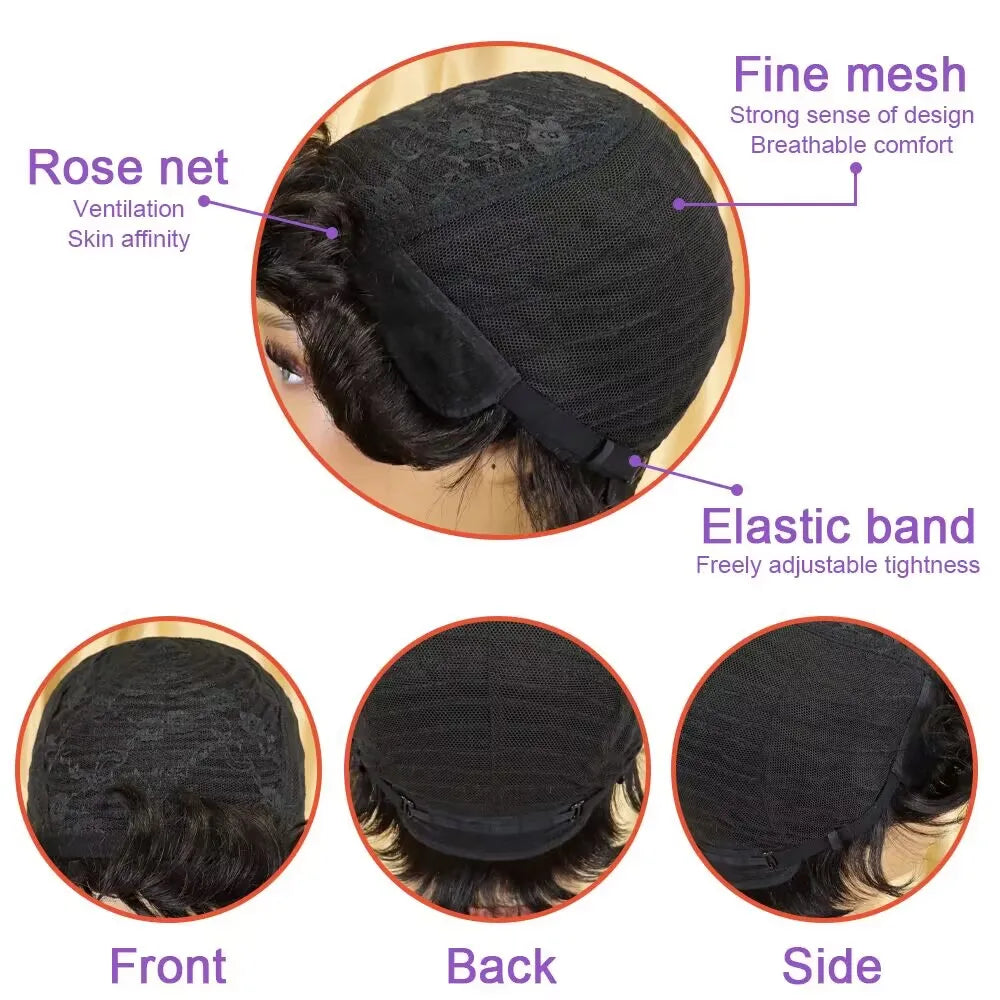 Short Afro Kinky Curly 100% Human Hair Wig For Women Pixie Cut Deep Wave Water Wave Short Wig Full Machine Made