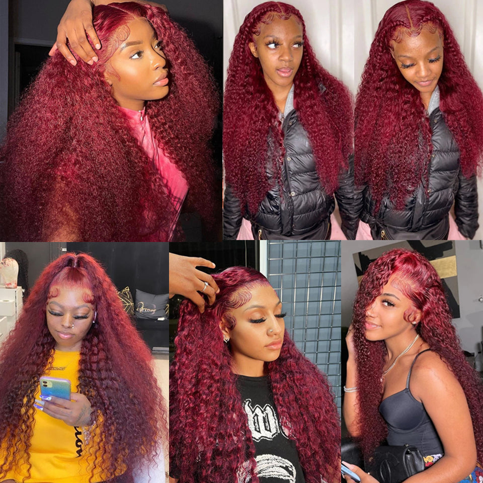 99J Burgundy Deep Wave Full Lace Front Wig – 100% Human Hair