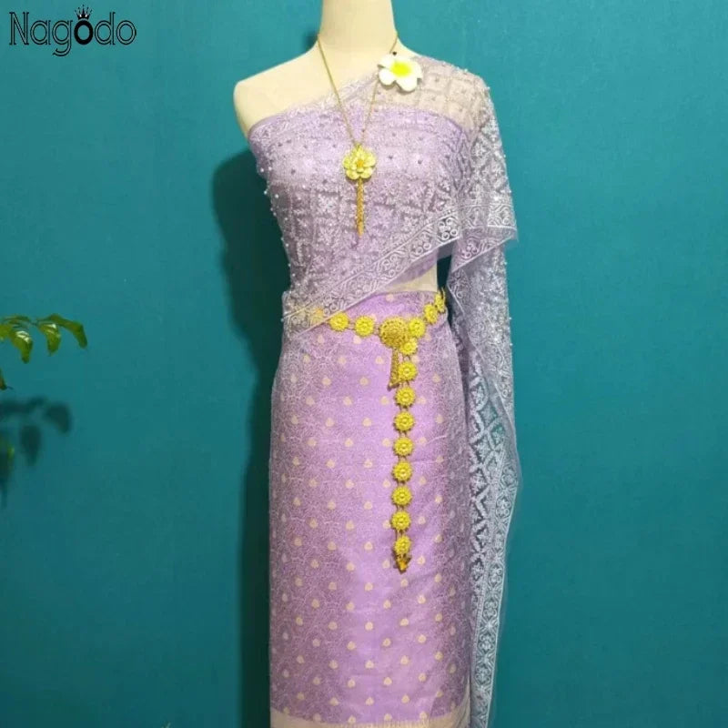 Thailand Summner One Shoulder Dai Red Starlight Asian Traditional Dresses